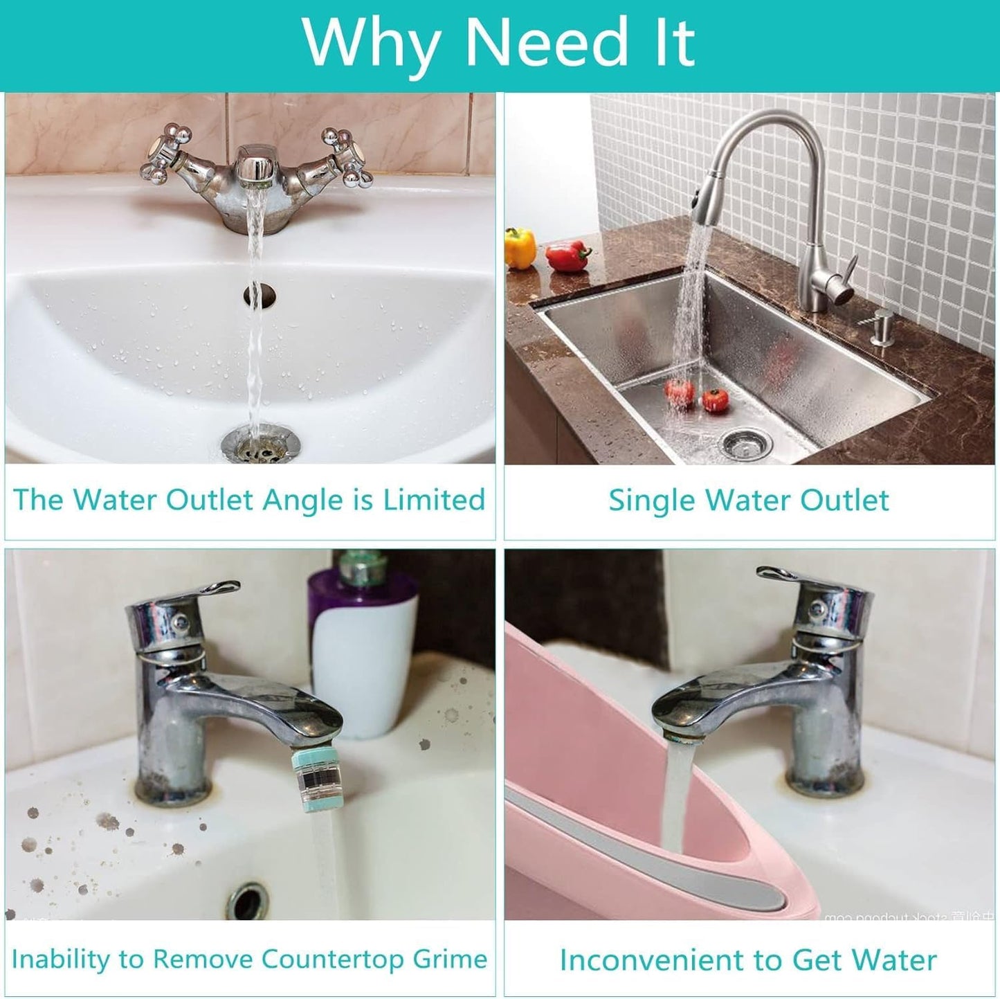 1080° Rotating Faucet, Attachment For Any Wash Basins