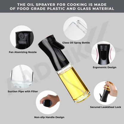 AADHIK Glass Oil Dispenser And Sprayer Cooking 200ml Olive Oil Spray Bottle