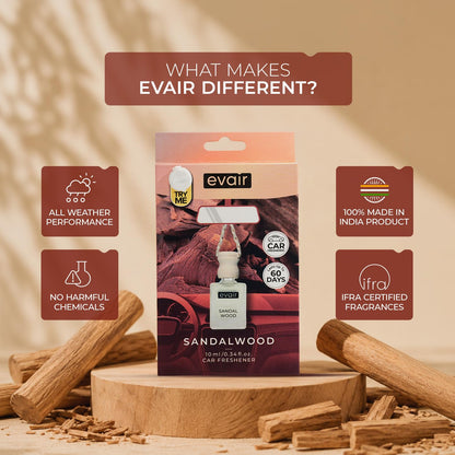 Evair SANDALWOOD Luxury Car Air Freshener | 10ml (Pack of 1)