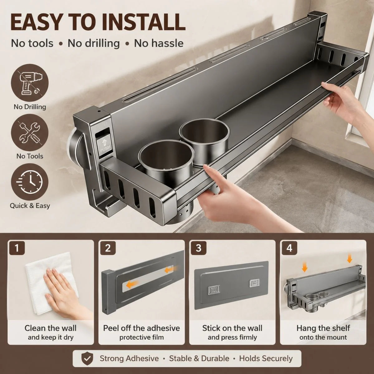 Aluminum Alloy Suction Cup Double Rack with Knife Holder Rack