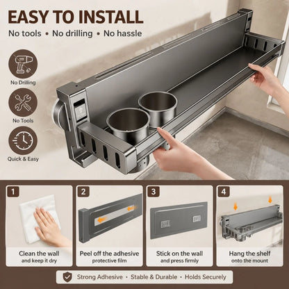 Aluminum Alloy Suction Cup Double Rack with Knife Holder Rack