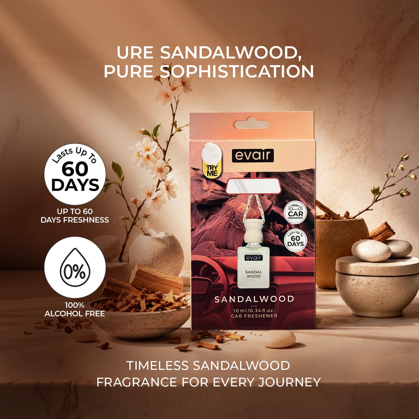 Evair SANDALWOOD Luxury Car Air Freshener | 10ml (Pack of 1)