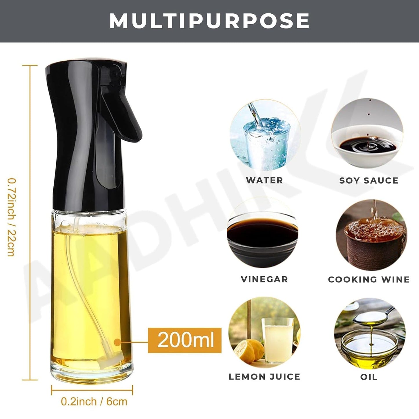 AADHIK Glass Oil Dispenser And Sprayer Cooking 200ml Olive Oil Spray Bottle